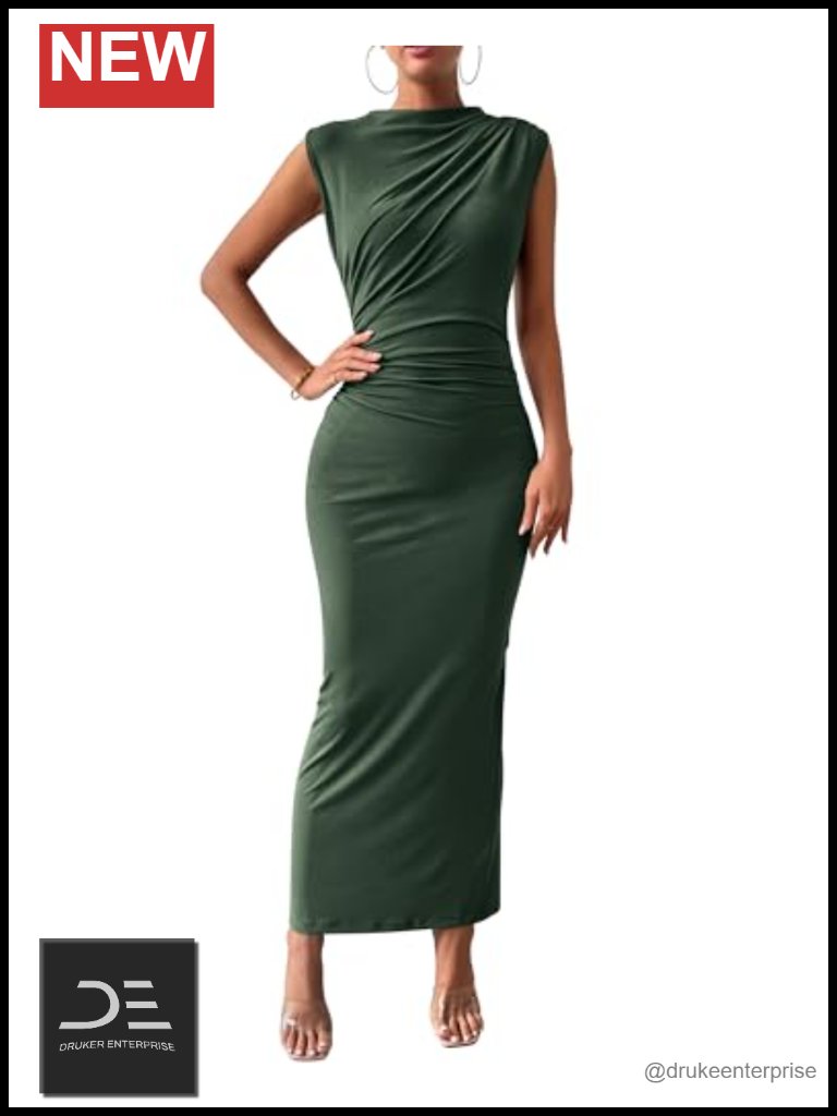 Ruched Bodycon Maxi Dress Sleeveless Slit Lightweight Cocktail Guest